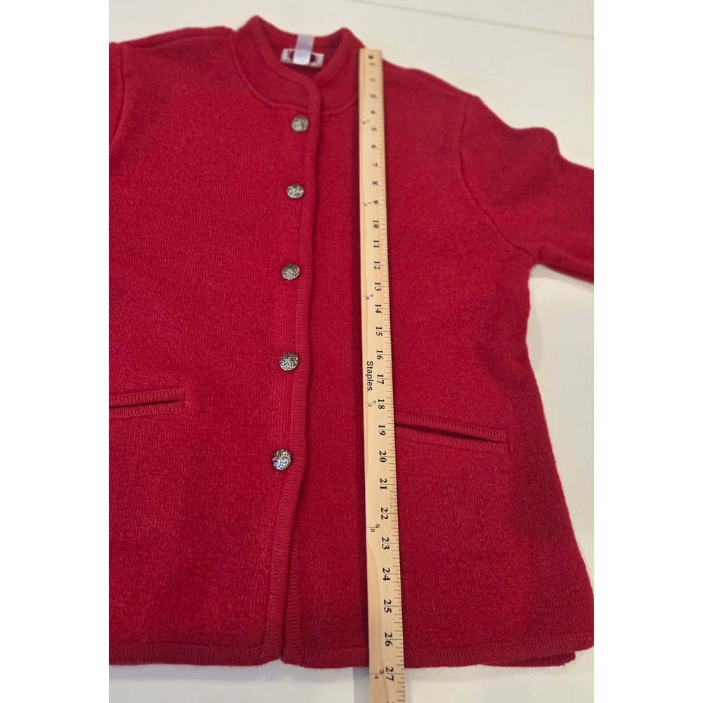Talbots Petites Red 100% Wool Button Front Cardigan Sweater Jacket Women Medium - Picture 10 of 10